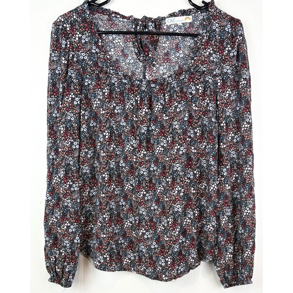 C&C California Boho Indie Bohemian Long Sleeve Floral Blouse, Small